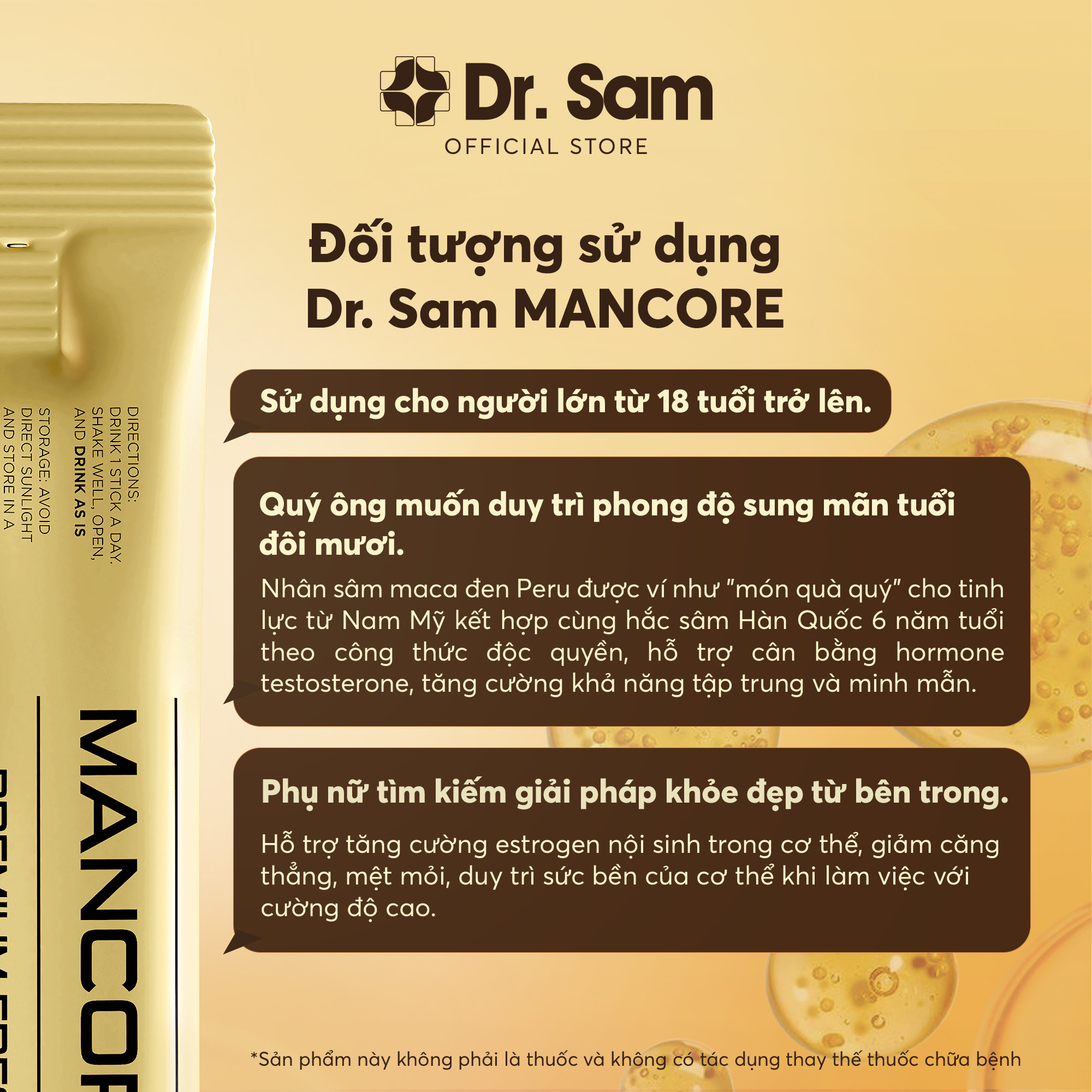 Nước uống hắc sâm Dr. Sam MANCORE sắc vóc vững vàng với hắc sâm Hàn Quốc 6 năm tuổi, củ maca đen Peru - 10 gói x 10ml