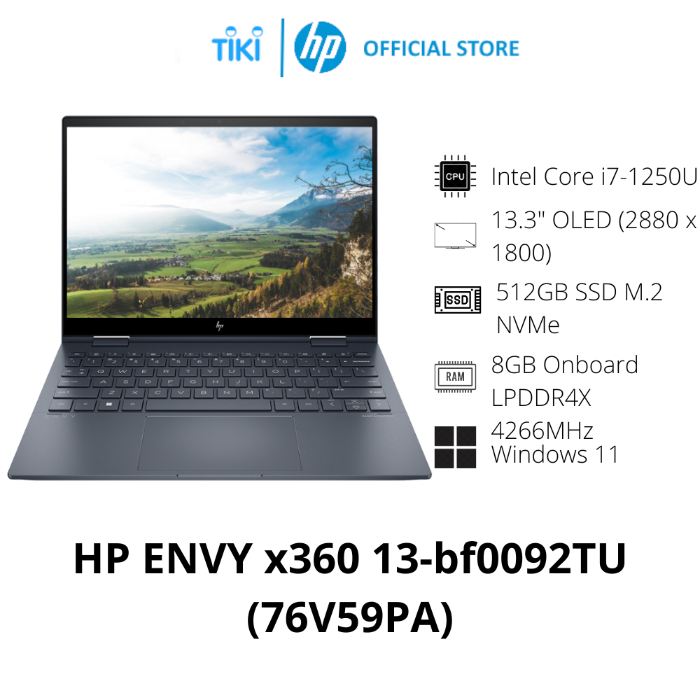 Laptop HP ENVY x360 13-bf0092TU 76V59PA (Core i7-1250U | 8GB | 512GB | Iris Xᵉ Graphics | 13.3 inch 2.8K | Windows 11 | Space Blue) - Hàng Chính Hãng