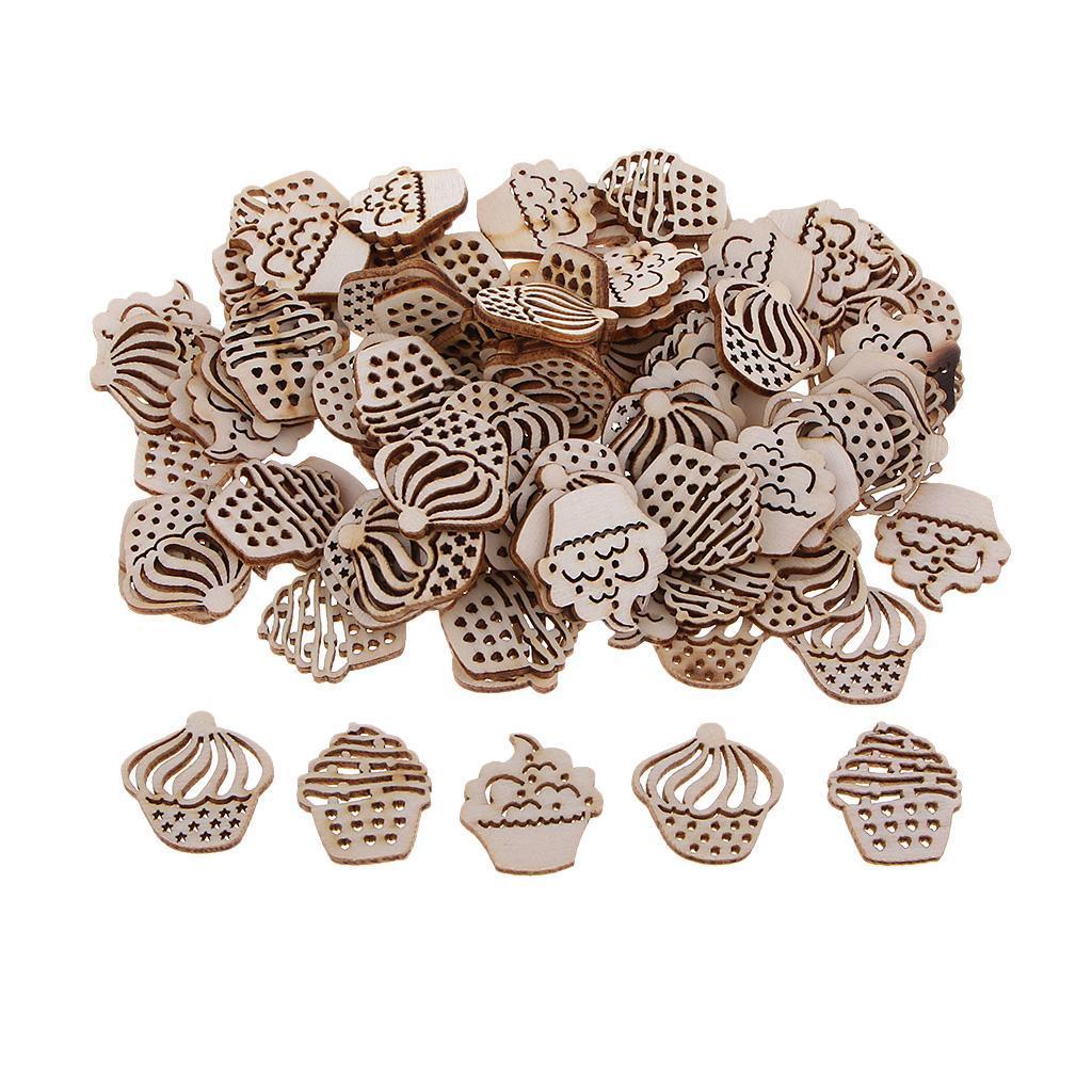 100pcs Wooden Embellishments Craft Cake Shape for Wedding Party Supplies