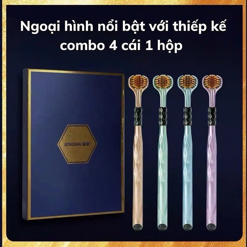 COMBO 4 Bàn Chải Đánh Răng 3 Mặt, Bàn Chải Đánh Răng Đa Chiều Làm Sạch Đồng Thời Cả 3 Bề Mặt Của Răng, Lông Mềm Mượt