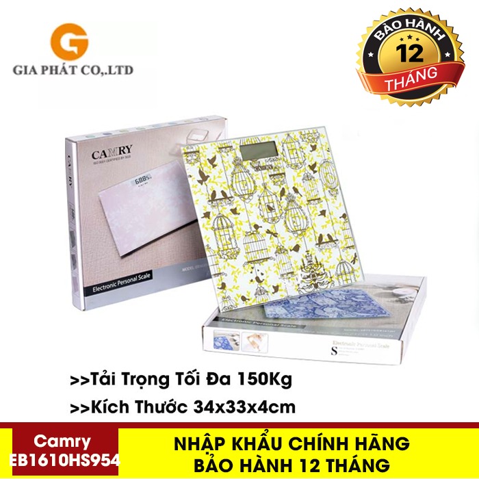 HÀNG CHÍNH HÃNG- Cân sức khỏe gia đình Camry EB1610HS953 cao cấp hoạt động điện tử, mặt kính chịu lực, trọng tải tối đa 150kg