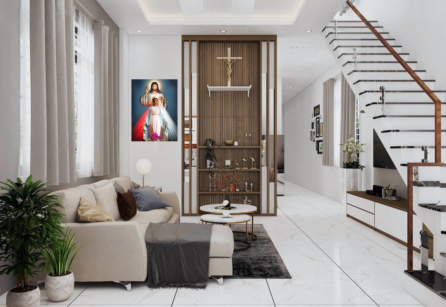 Decal dán tường Chúa Jesus và Đức Mẹ Maria dang tay ban ơn