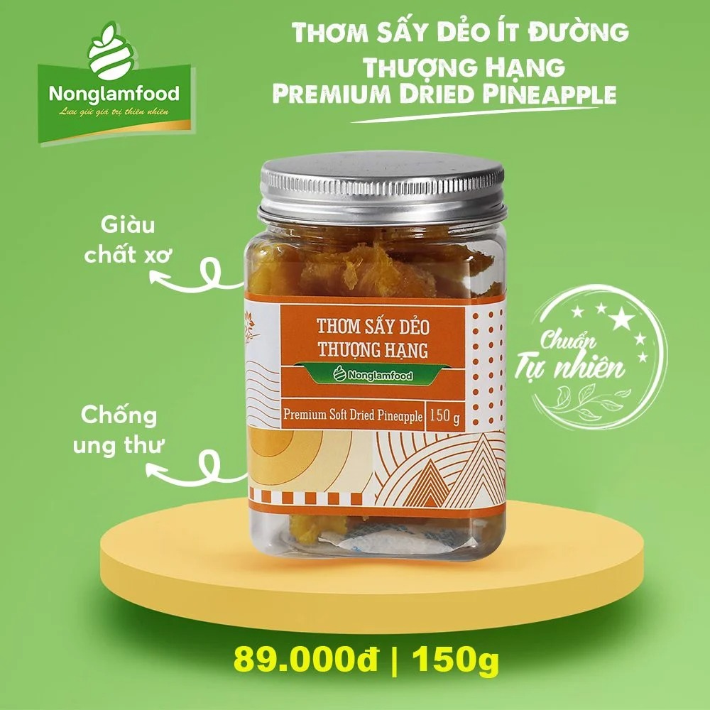 [HẠT MỨT TẾT 2024] Thơm Sấy Dẻo Thượng Hạng Nonglamfood hũ 150g- Premium Soft Dried Pineapple | Quà tặng cao cấp Xuân Giáp Thìn cho người thân, bạn bè, doanh nghiệp