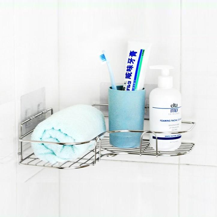 Kệ góc Inox không gỉ nhà tắm, nhà bếp, phòng khách tam giác dán tường siêu dính