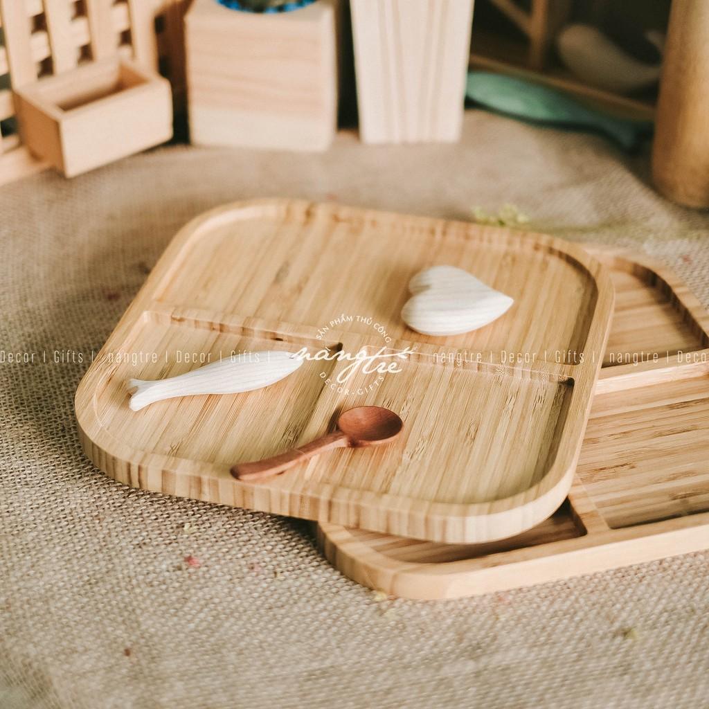 Khay gỗ tre 3 ngăn - Trang trí - Đựng thức ăn