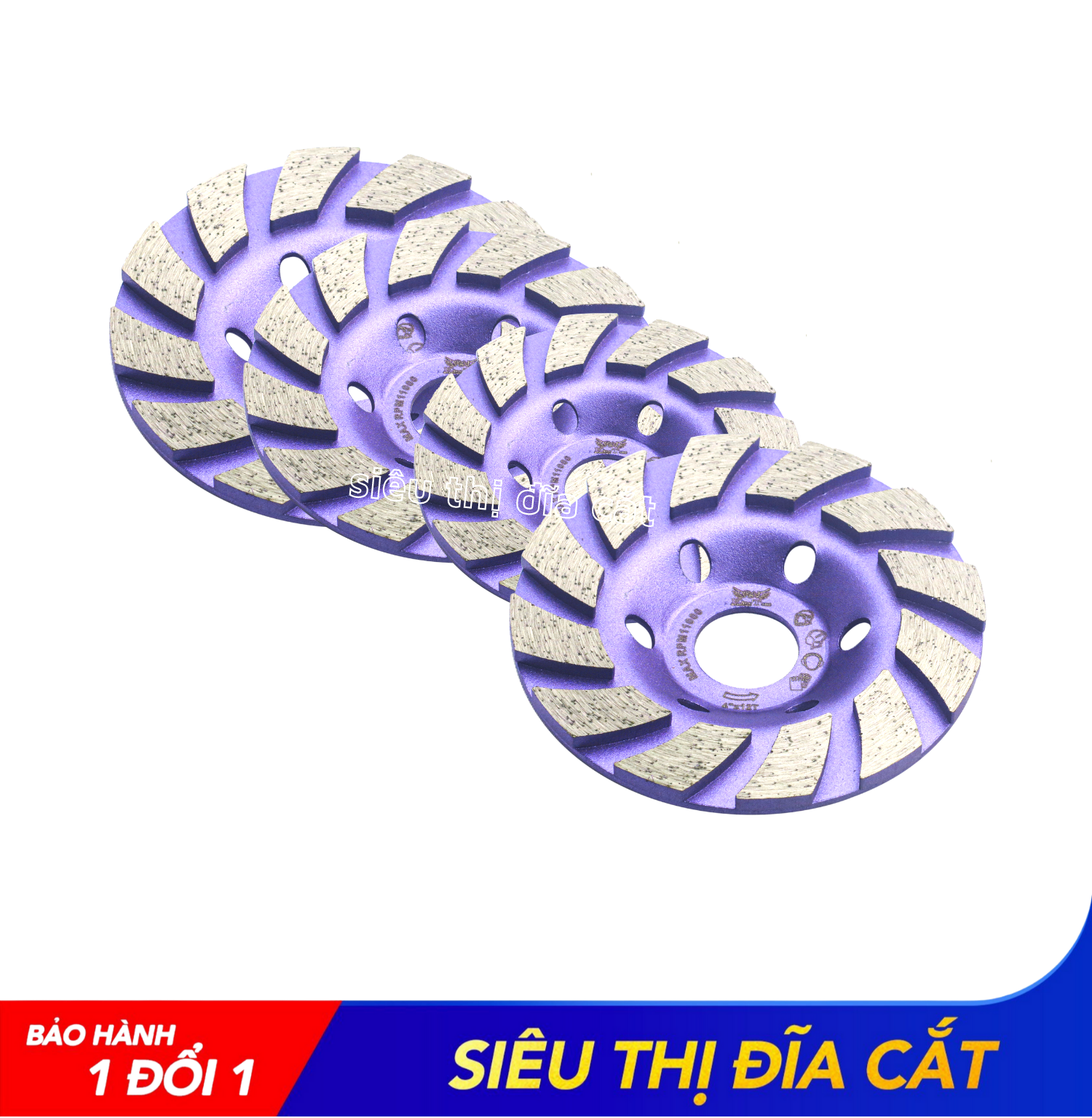 Chén Mài Bê Tông Gạch Đá 100mm KingTom Tím Khô - Mài Khô