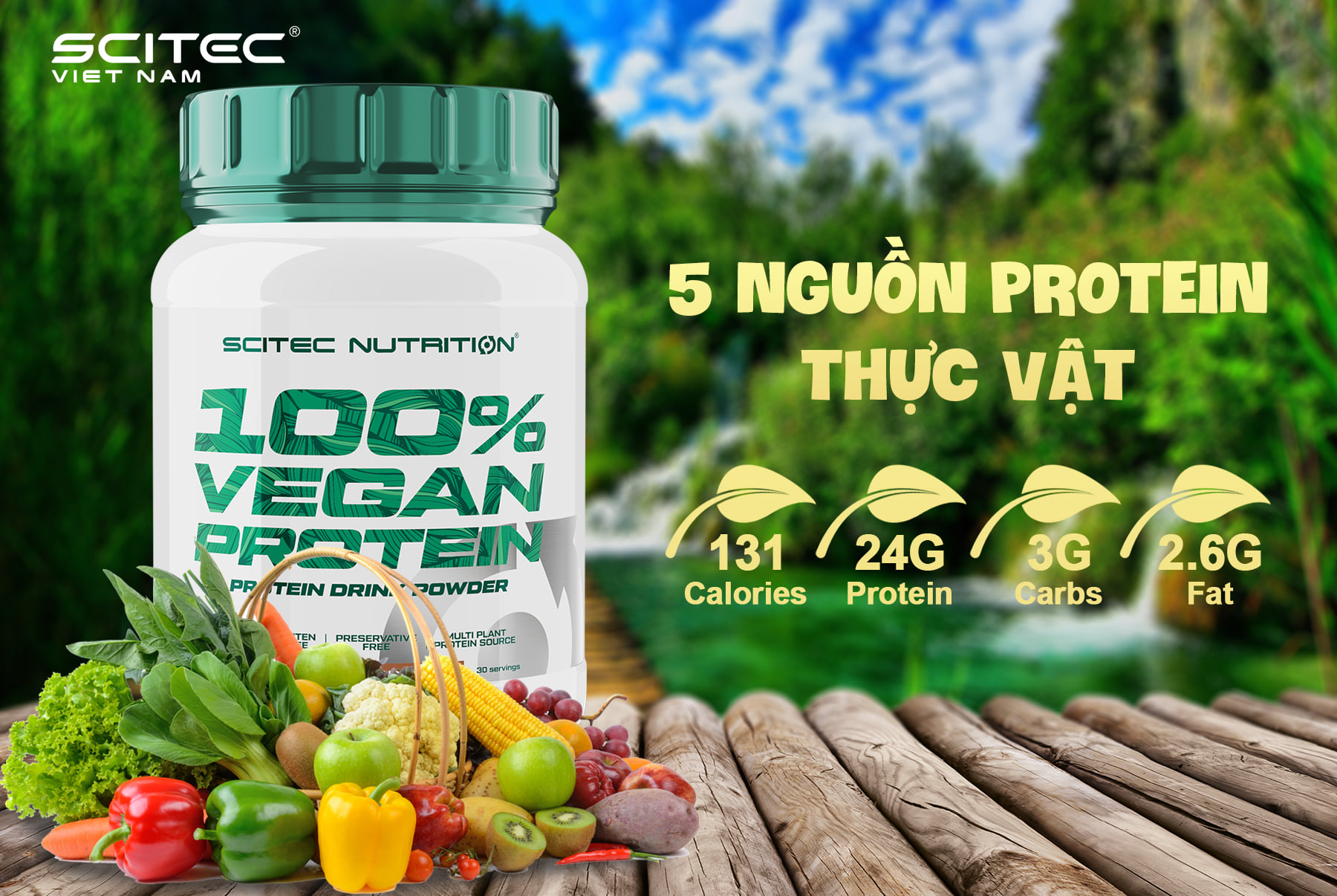 Bổ sung protein chay, tăng cơ nạc | 100% Vegan Protein hộp 1000g - 30 serving | Scitec Nutrition