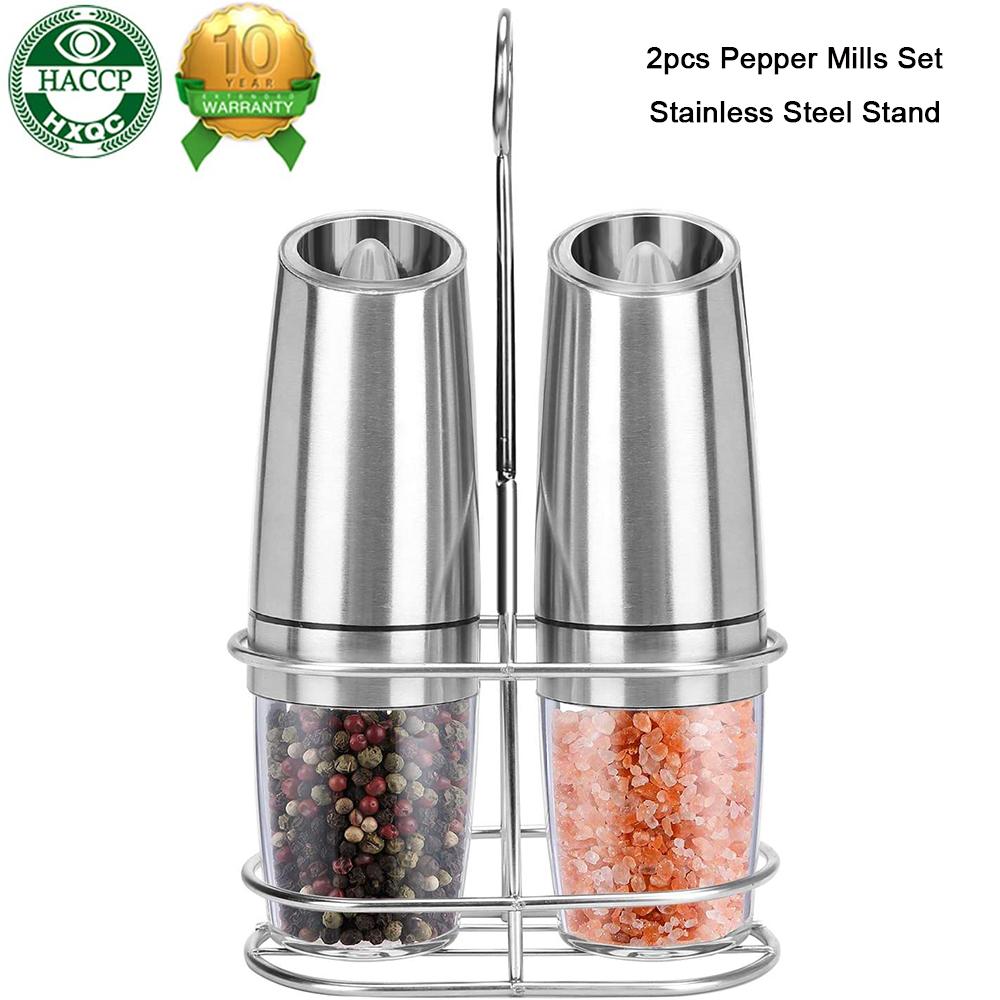 Tự Động Muối Tiêu Cối Xay Máy Mài Điện Thép Không Gỉ LED Trọng Lực Vận Hành Nhà Máy Đựng Gia Vị Nhà Bếp Bộ Dụng Cụ Nấu Ăn