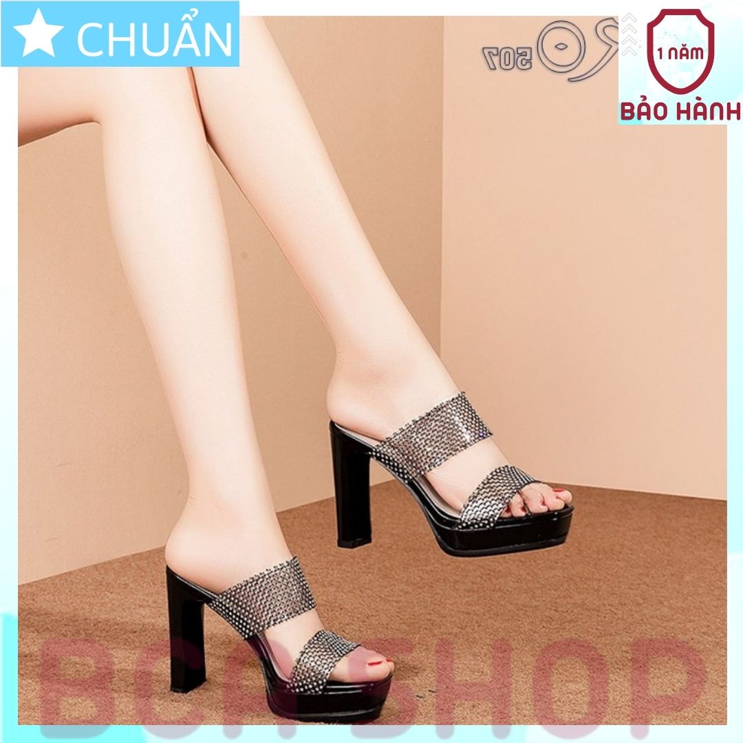 Giày cao gót nữ 8p hở mũi RO507 ROSATA tại BCASHOP đế trụ, quai trong thời trang, họa tiết cách điệu - màu đen