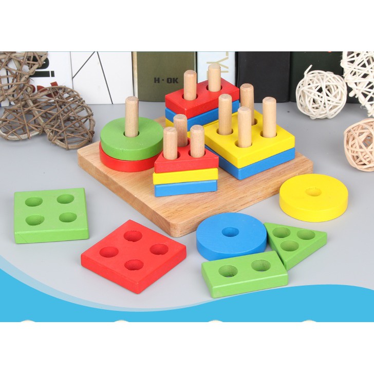 Bảng Chuỗi Thả Hình Bằng Gỗ Giáo Cụ Montessori Giúp Bé Phát Triển Tư Duy + Tặng Đồ Vật Kêu Chíp Chíp Hình/Màu Ngẫu Nhiên