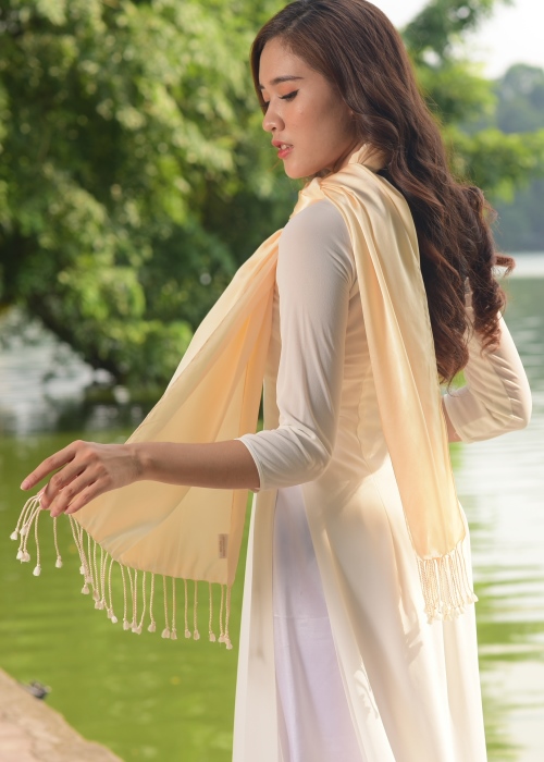 Khăn Lụa Thời Trang Cao Cấp SenSilk (Vàng Nude) - 100% Natural Vietnam Silk, Khăn Lụa Tơ Tằm Bảo Lộc, Khăn Lụa Bảo Lộc Cao Cấp