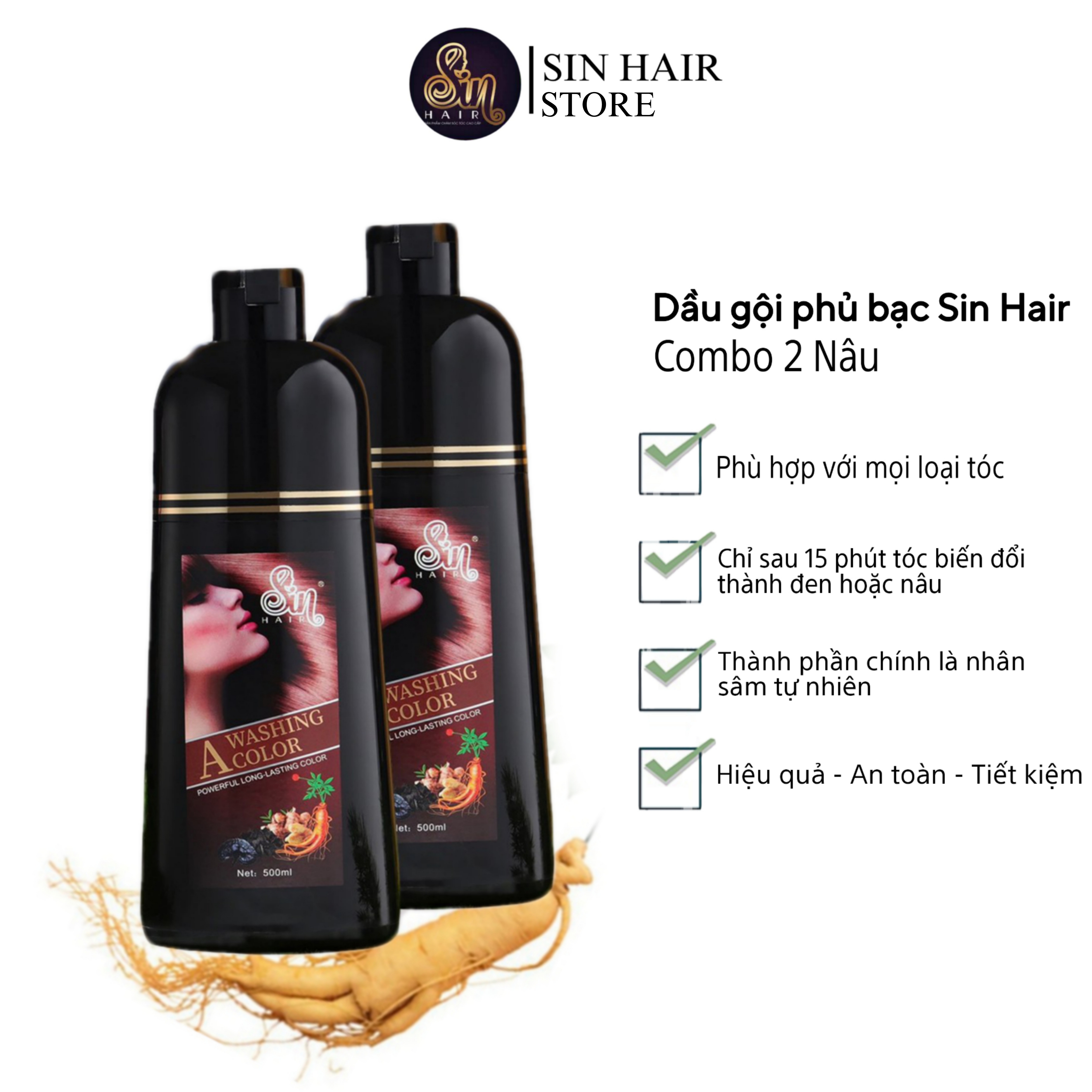 Số 1 Nhật Bản Combo 2 chai dầu gội phủ bạc màu nâu Sin Hair 500ml