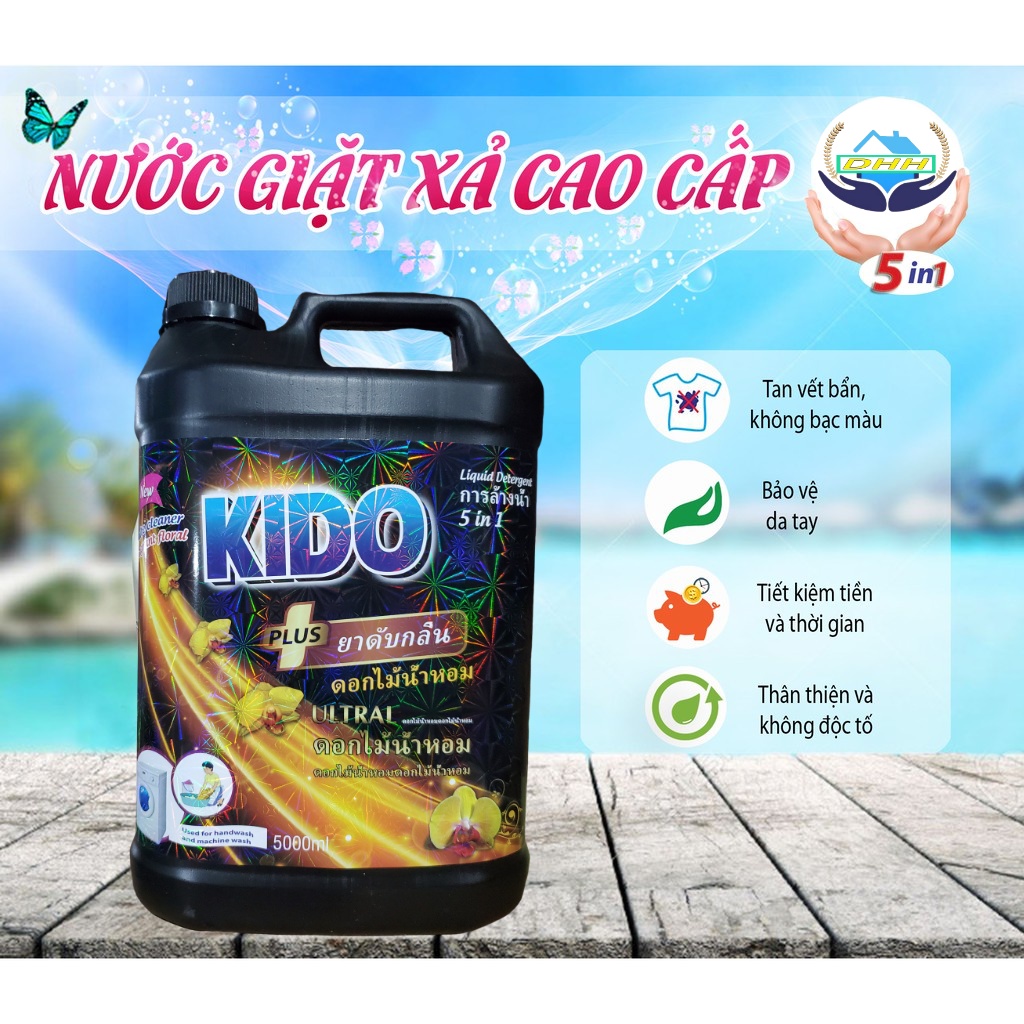 Nước Giặt Xả Công nghệ Thái Lan (5 lít) KiDo Đen Hương Thơm Nhẹ Nhàng