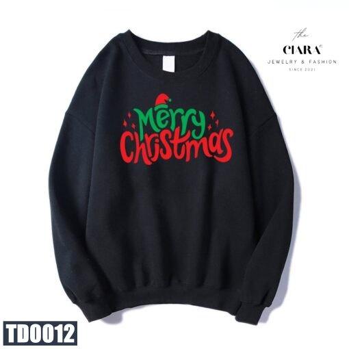 Áo Thun Sweater Noel Áo Thun Nam Nữ Tay Dài Merry Christmas CIARA Chất Thun Vay Cá Dày, Mịn Màu Đỏ