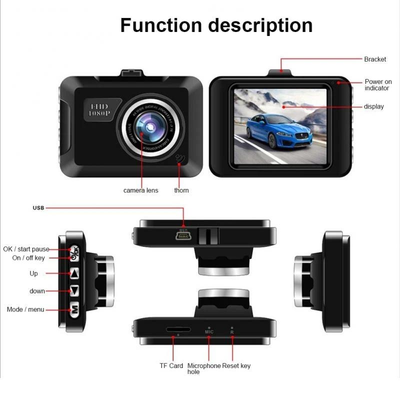 Xe Dash cam phía trước và camera phía trước DVR Video Recorder xe điện màu đen Hộp Full HD 1080p Night Vision Trình ghi điểm