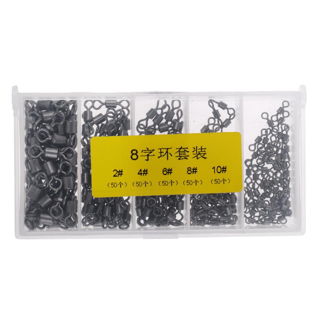 250Pcs Fishing Rolling Swivel Lures Hook Connector Terminal Tackle 2# - 10#