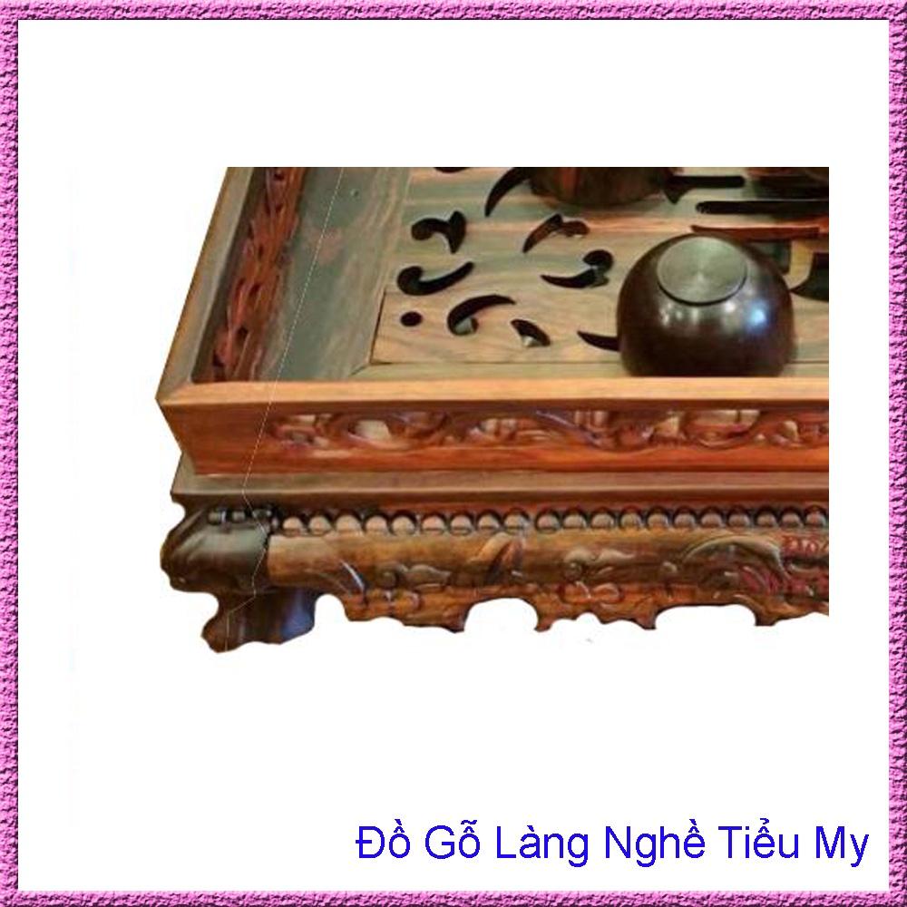 Khay Trà Gỗ Cẩm Đầu Rồng Chân Quỳ, Trạm khắc hoa văn cầu kỳ và tinh xảo