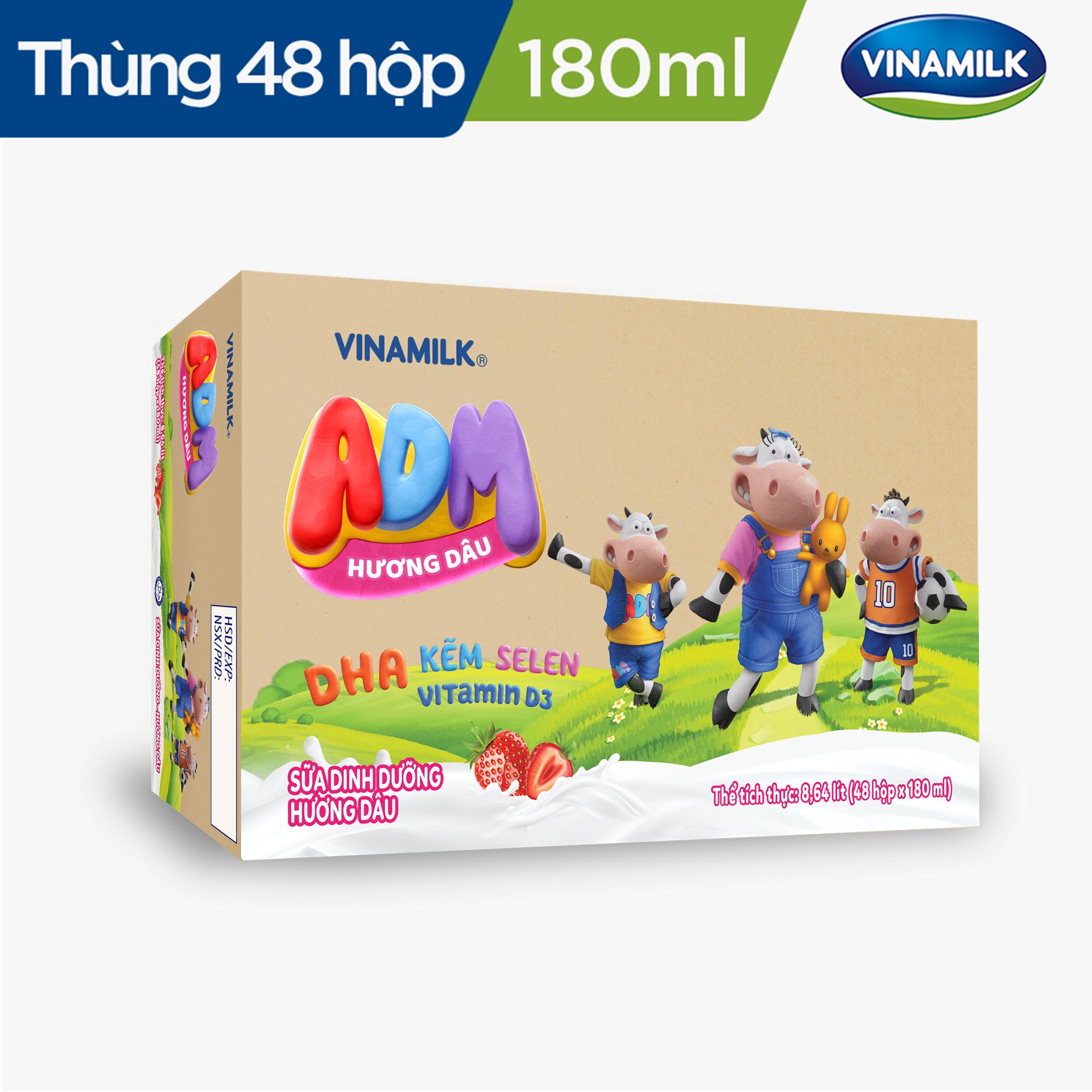 Sữa dinh dưỡng Hương Dâu Vinamilk ADM - Thùng 48 hộp 180ml