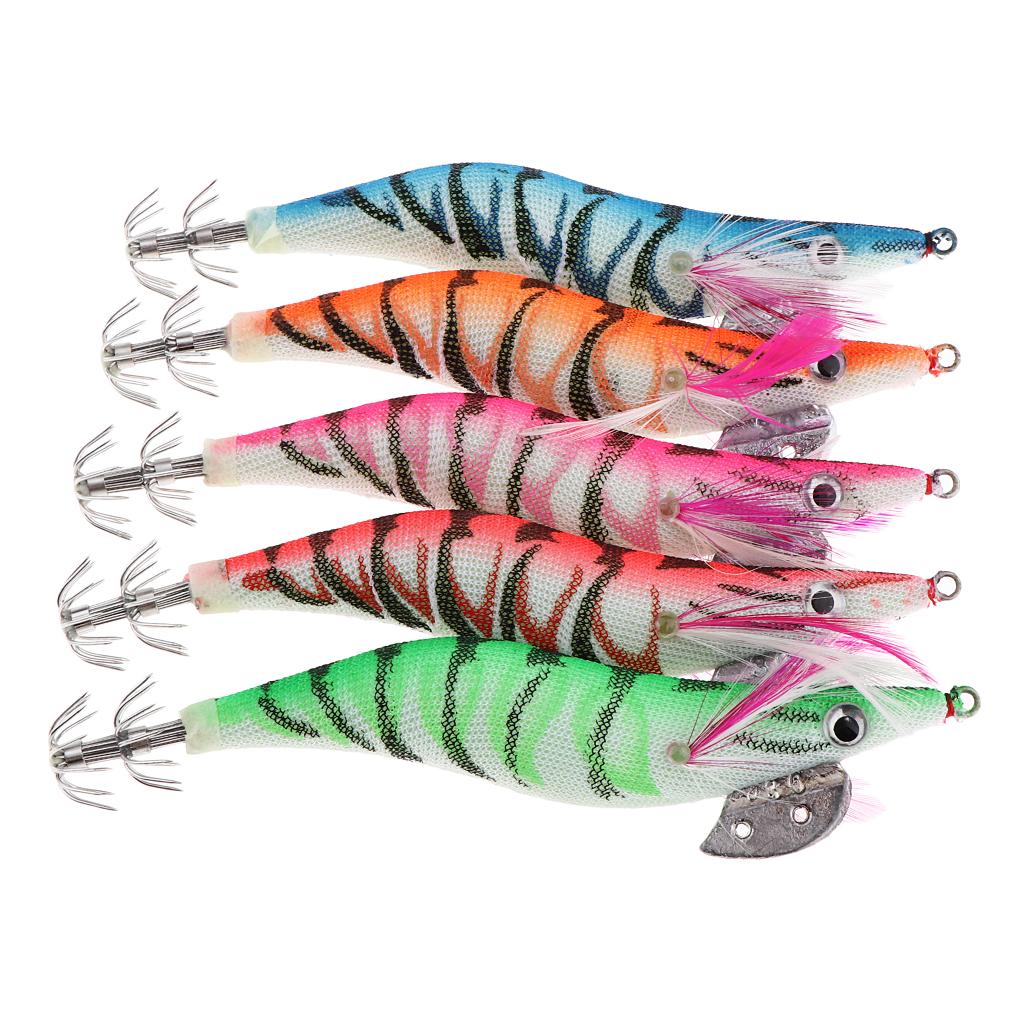 5x Artificial Shrimp Fishing Lures Sea Lures Bait Fishing Jigs Luminous Tail