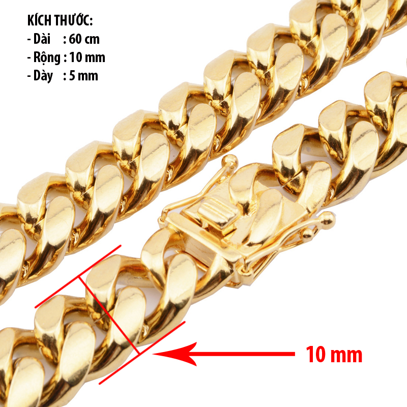Dây chuyền nam bằng titan tinh khiết kiểu dáng khoen lật, ngang 10 li, dày 5 mm mạ 18k - RF76