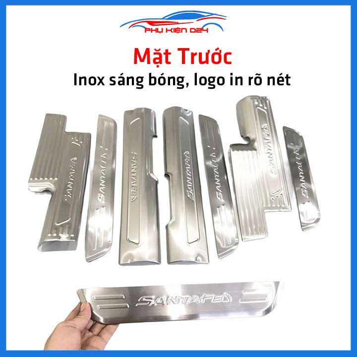Bộ ốp bậc cửa trong ngoài nẹp bước chân Santafe 2019-2020-2021-2022 Inox chống trầy trang trí xe