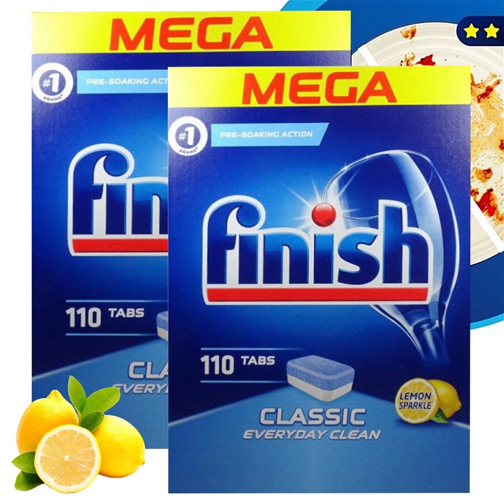 Combo 2 hộp 110 viên rửa bát Finish nhập khẩu Châu Âu Classic Dishwasher Tablets Lemon - hương chanh