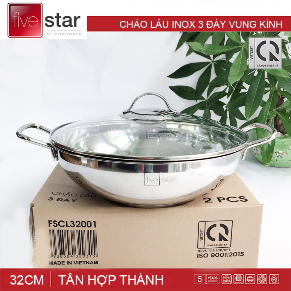 chảo lẩu 3 đáy 32cm fivestar chính hãng