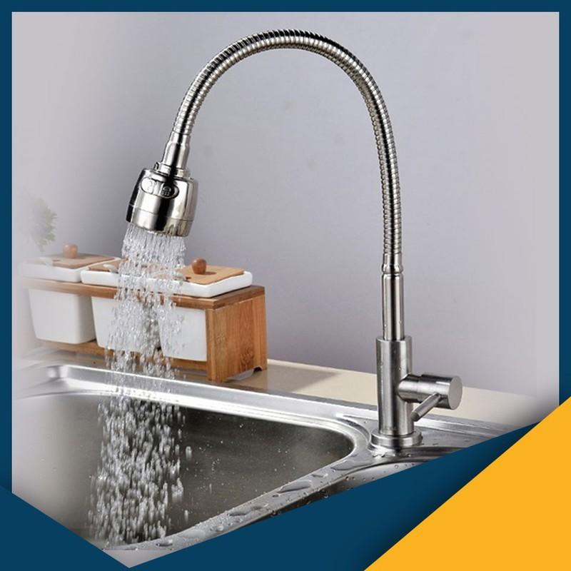 Vòi rửa chén nóng lạnh lò xo inox 304 + TẶNG KÈM 2 DÂY CẤP NƯỚC