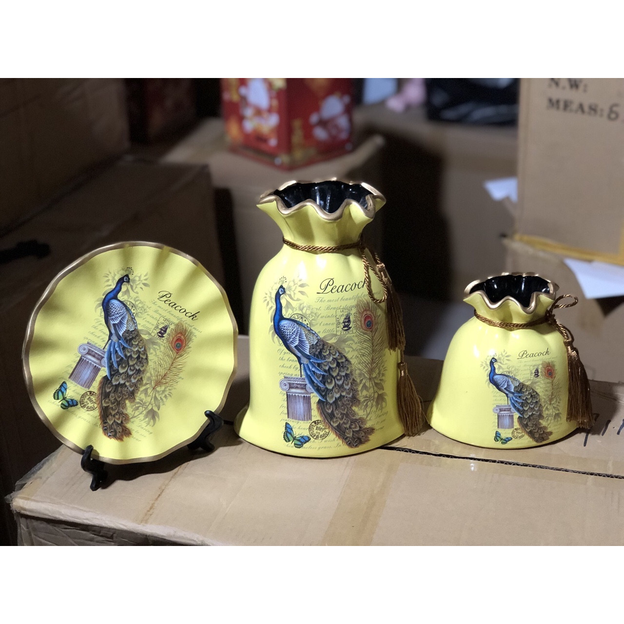 Set 3 bình hoa gốm sứ decor cao cấp