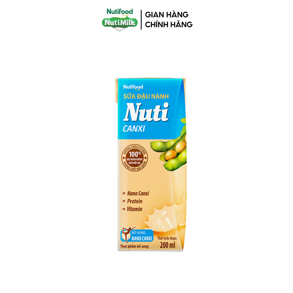 Thùng Sữa Đậu Nành Nutimilk Canxi 200ml (Hộp 200ml x 36) - Bổ Sung Thêm Canxi