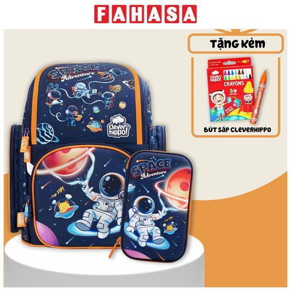 Combo Ba Lô Fancy + Bóp Viết Space Adventure Clever Hippo - Tiểu Học (Tặng Kèm Hộp 16 Bút Sáp Màu Colorful)