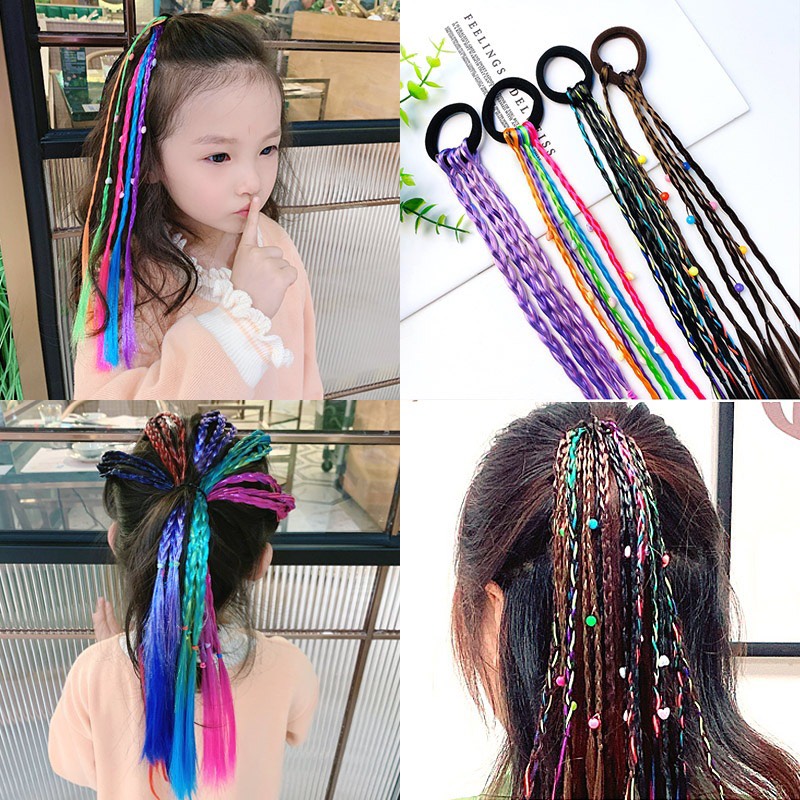 Bộ 4 Tóc giả tết bím nhiều màu xinh xắn dành cho nữ, phụ kiện trang trí tóc nữ