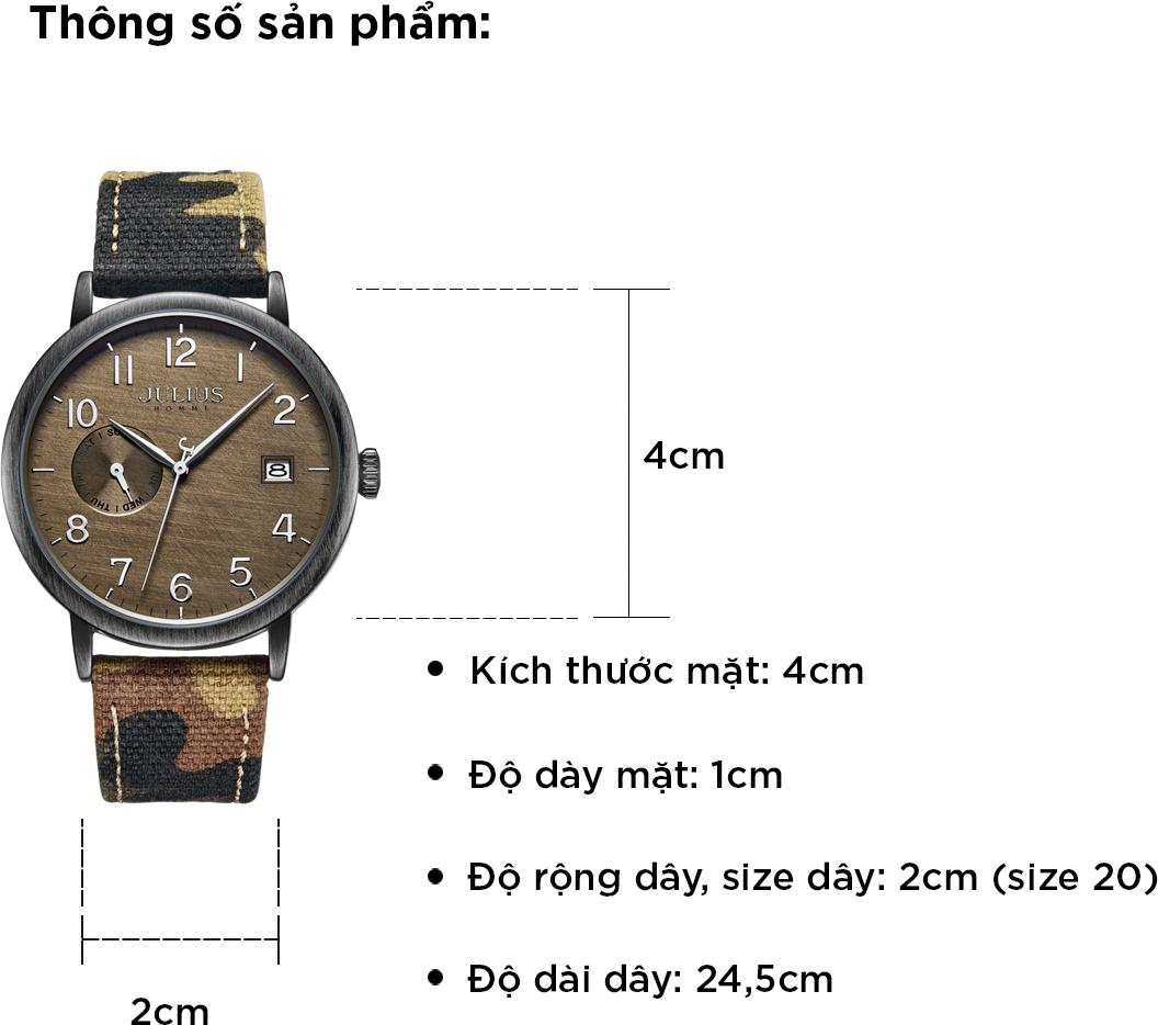 Đồng Hồ Nam Julius Hàn Quốc JAH-125 Dây Vải Phong Cách Lính