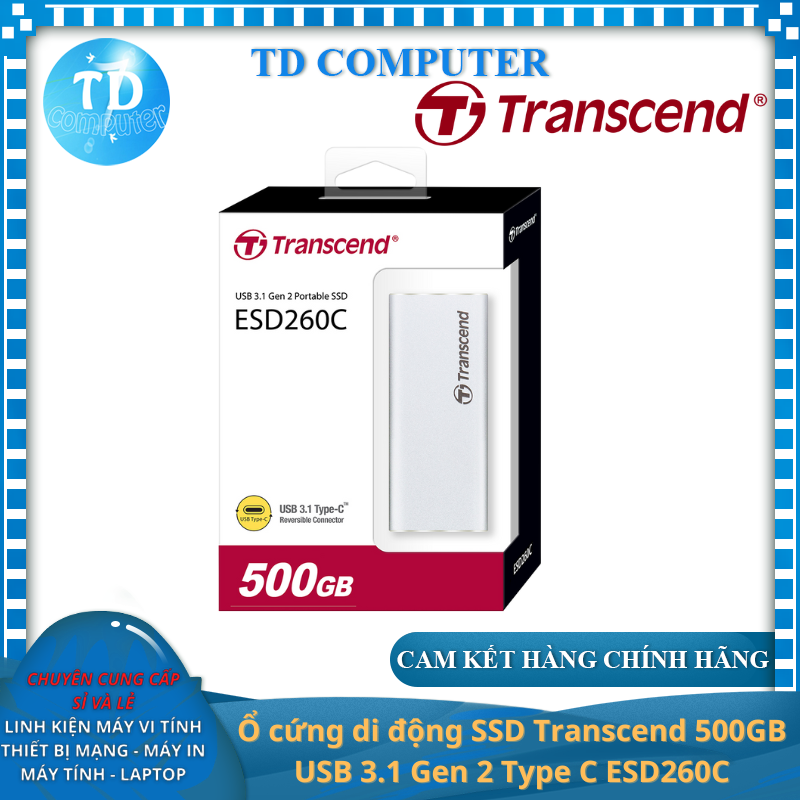 Ổ cứng di động SSD Transcend 500GB USB 3.1 Gen 2 Type C ESD260C - Hàng chính hãng