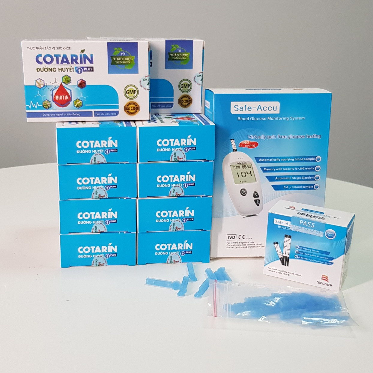 Compo 10 hộp Thực phẩm bảo vệ sức khỏe: COTARIN – HỖ TRỢ BỆNH TIỂU ĐƯỜNG TYPE 2 – Tặng 1 máy đo đường huyết Safe-Accu chính hãng của Đức