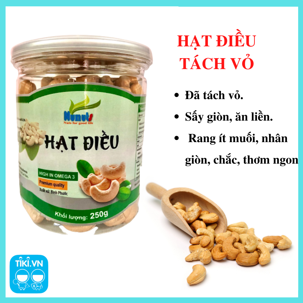 HẠT ĐIỀU TÁCH VỎ LOẠI NGUYÊN HẠT LOẠI 1 NUNUTS (HŨ 250G)