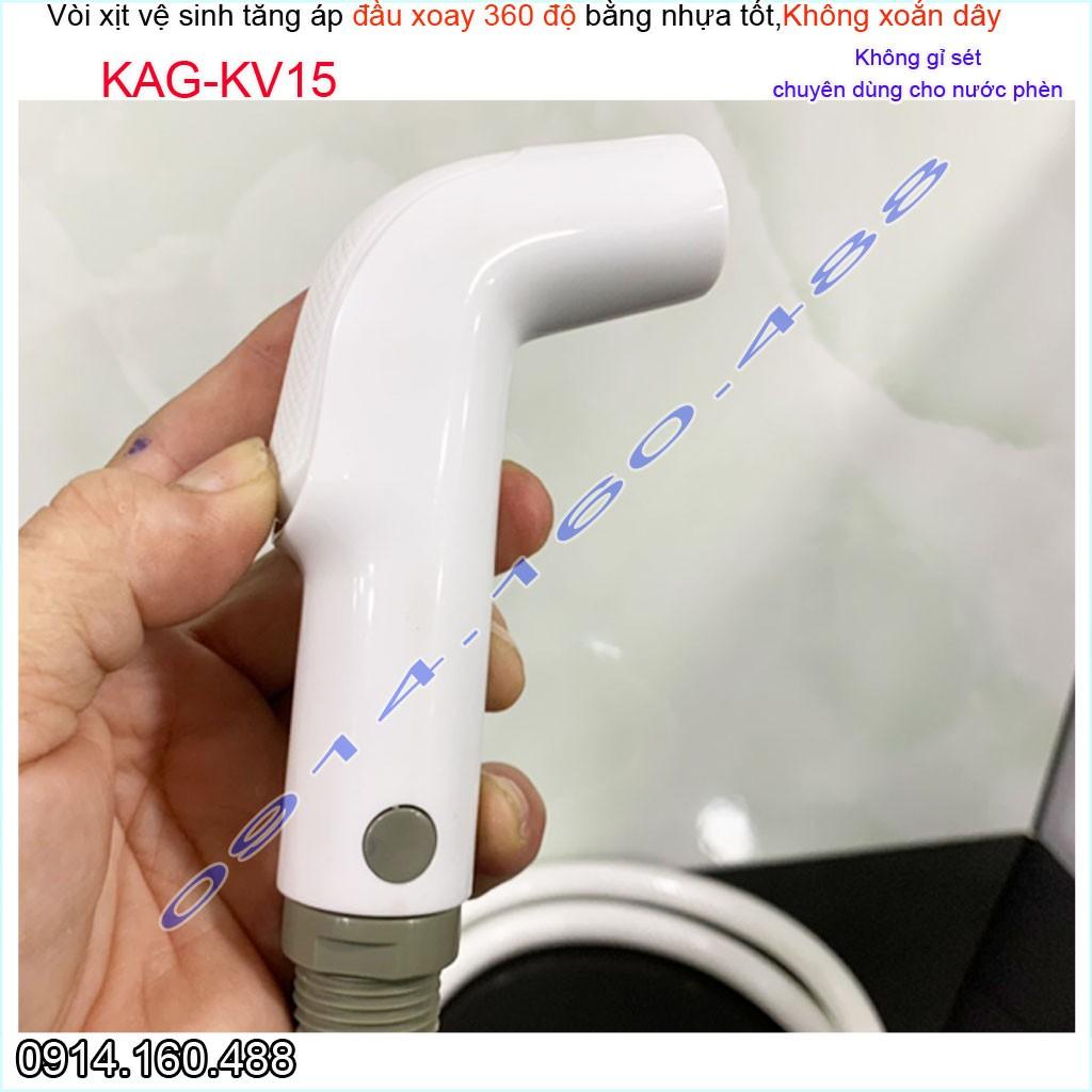 Vòi xịt vệ sinh KAG-KV15 xoay 360 độ, vòi rửa bồn cầu nhựa trắng tia nước mạnh chịu áp lực mạnh chung cư nhà cao tầng