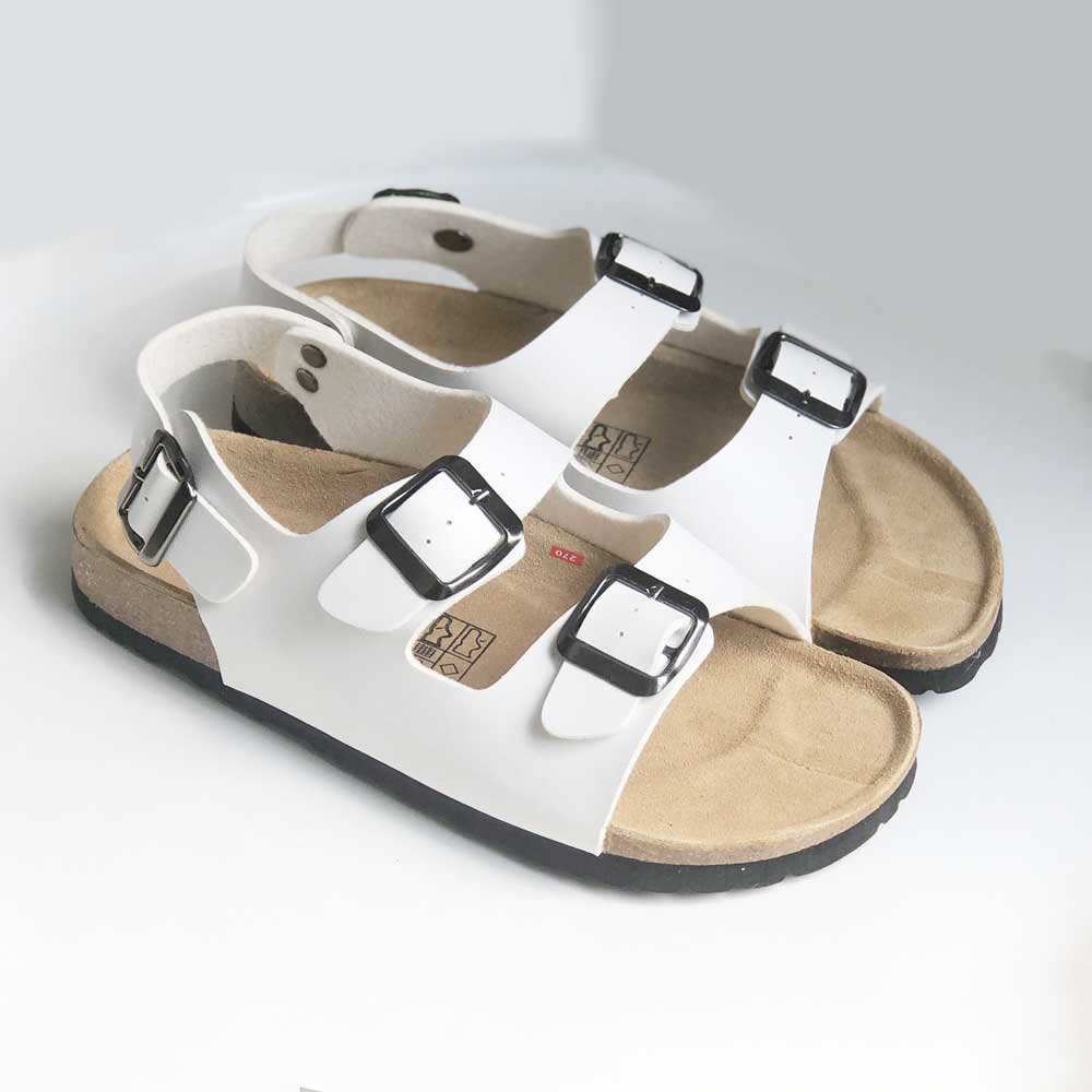 Giày sandal đế trấu quai ngang 2 khóa nam nữ Detaunisex màu TRẮNG - SATA21T