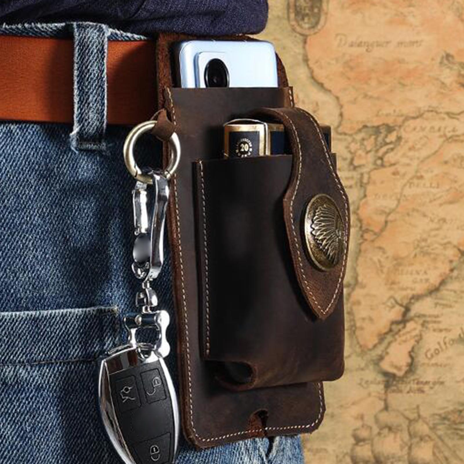 Leather Phone case Waist Bag Carrying Pouch for Cell Phone Men Women coffee