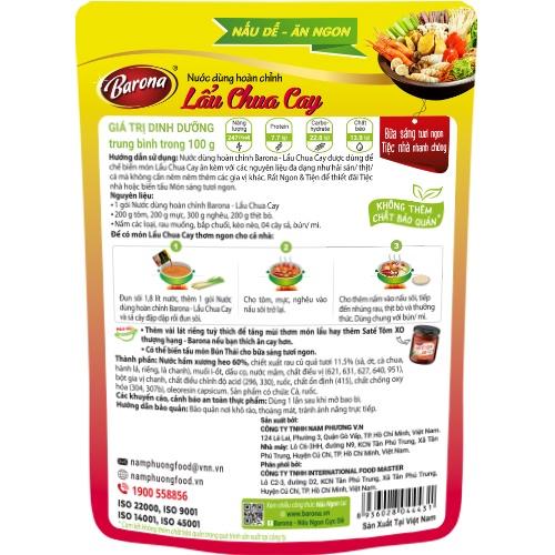 Nước Dùng Hoàn Chỉnh Barona - Lẩu Chua Cay 180g
