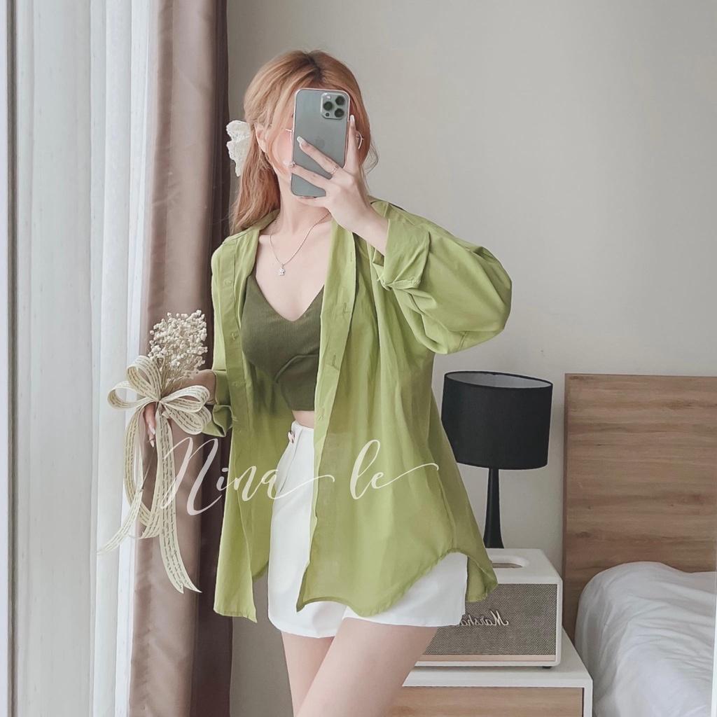 Sét bộ đùi thời trang nữ, khoác sơ mi phối áo 2 dây croptop sang chảnh, trẻ trung cho nàng dạo phố, đi biển