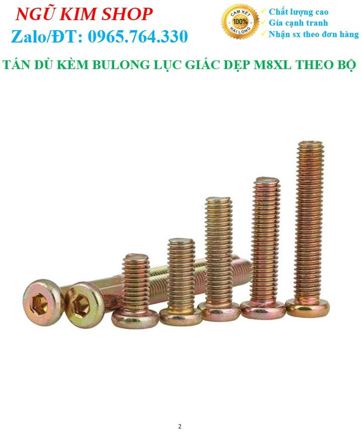 TÁN DÙ KÈM BULONG LỤC GIÁC DẸP M8 x L THEO BỘ