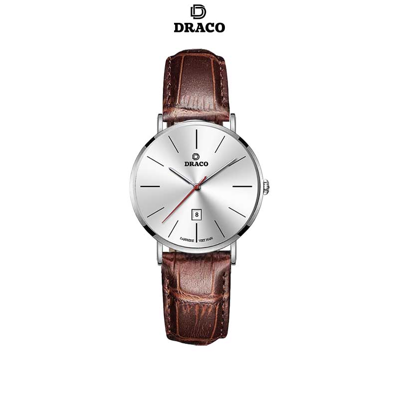 Đồng Hồ Nữ DRACO Sang Trọng D22-STN02 “Classic Girl” Bạc Da Nâu