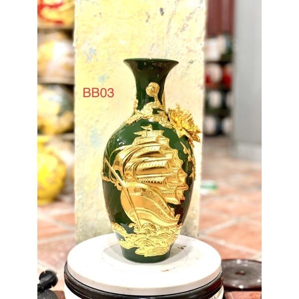 Bảo bình hút Lộc H30cm”Thuận buồm xuôi gió” đắp nổi- dát vàng kim. Gốm sứ Bát Tràng cao cấp