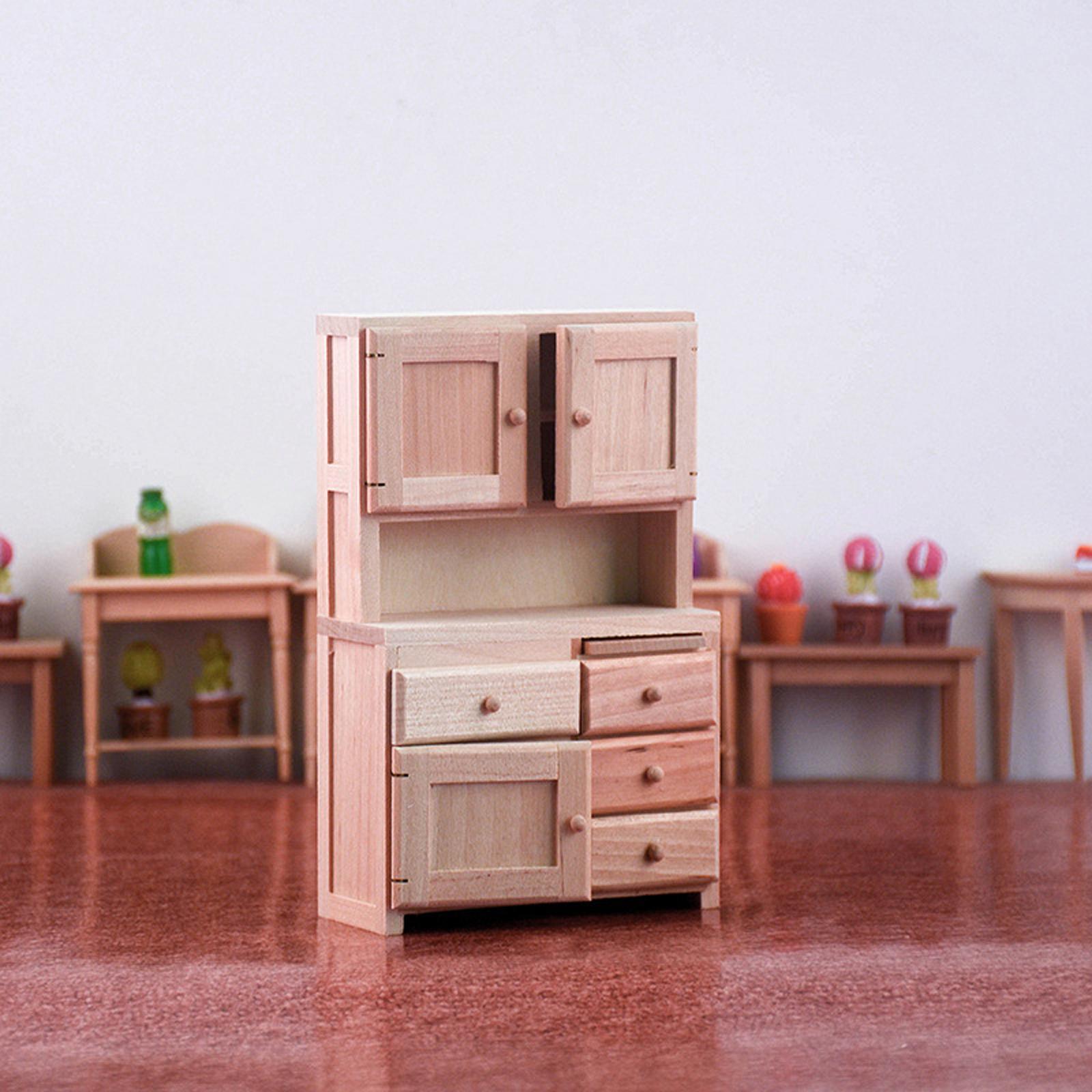 1:12 Scale Unpainted Wooden Cabinet Supplies Dollhouse Living Room Decor