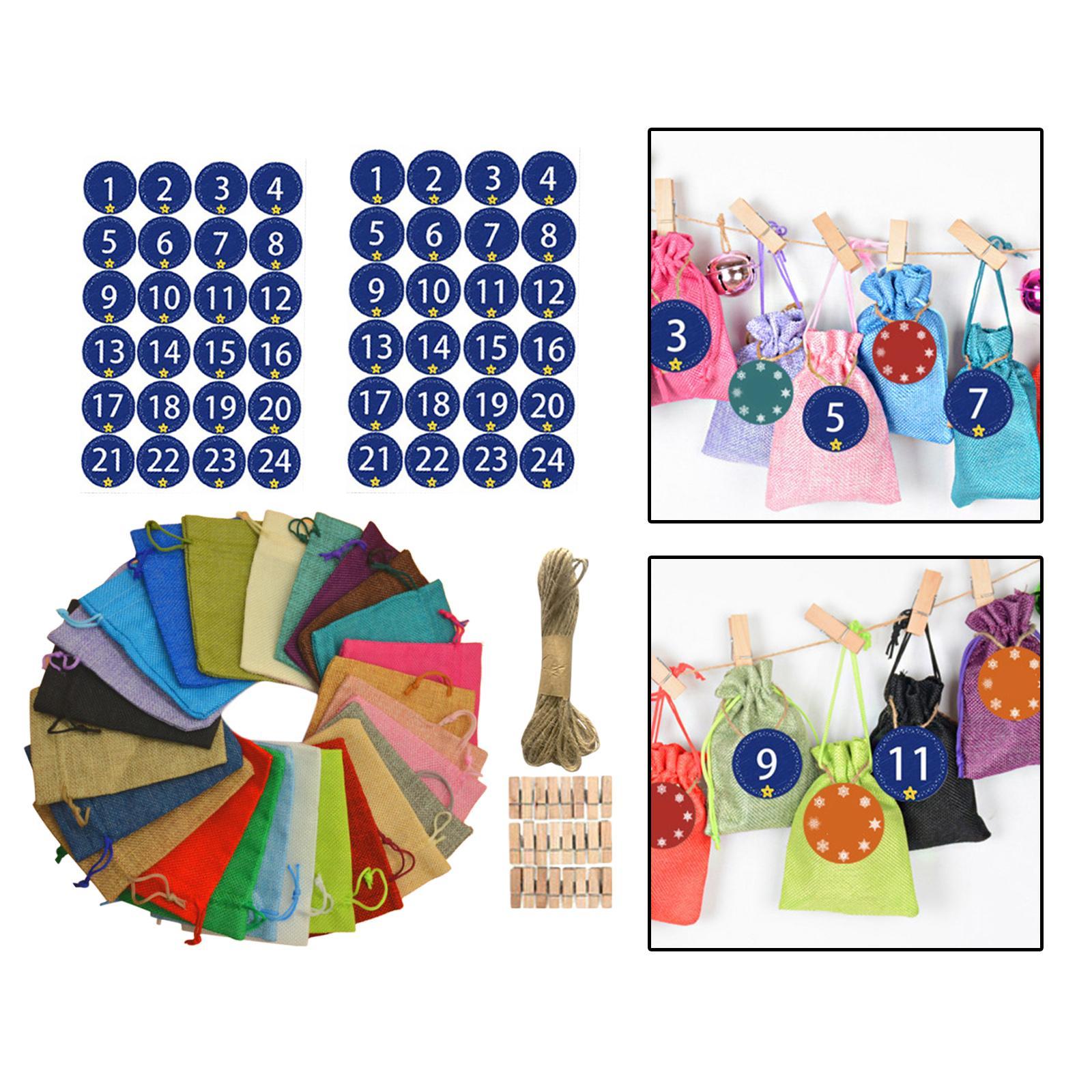 24Pcs 24 Colors Xmas Christmas 24 Days Burlap Candy Gift Bags DIY