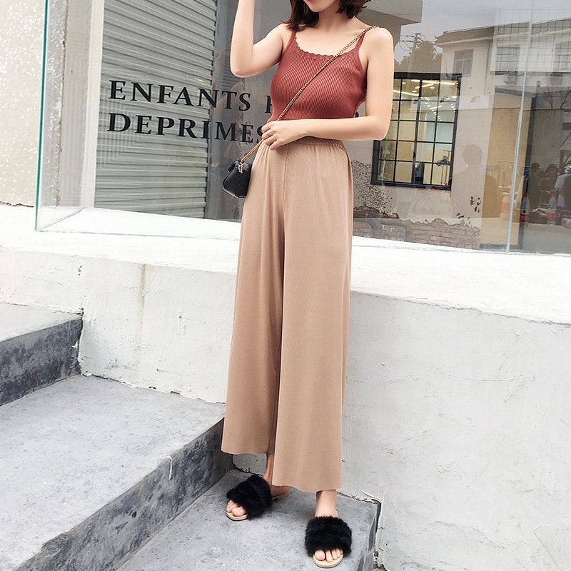 Quần ống suông rộng culottes gân tăm mềm mát