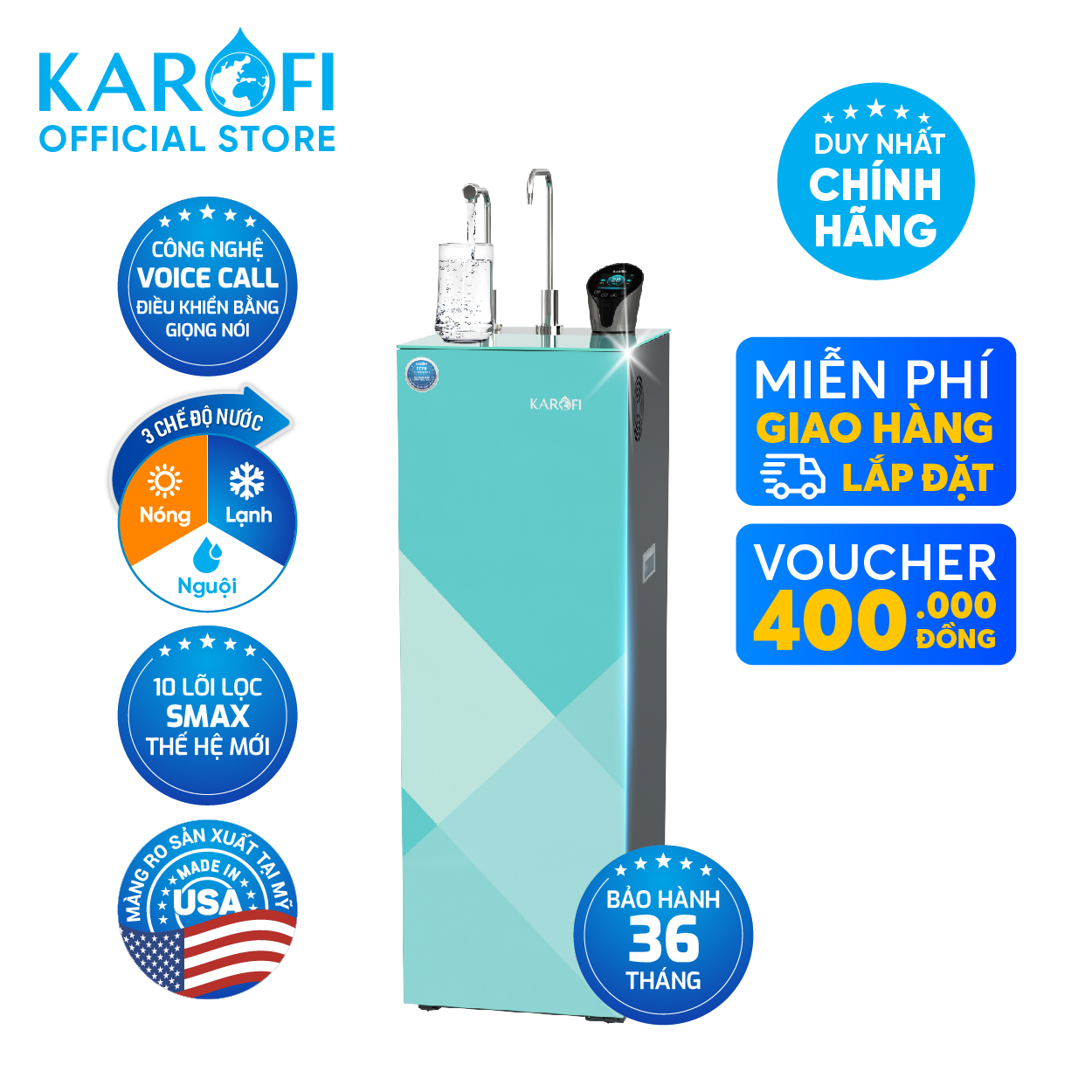 Máy Lọc Nước Nóng Lạnh Karofi Kad - N91 10 Lõi Smax Hàng Chính Hãng
