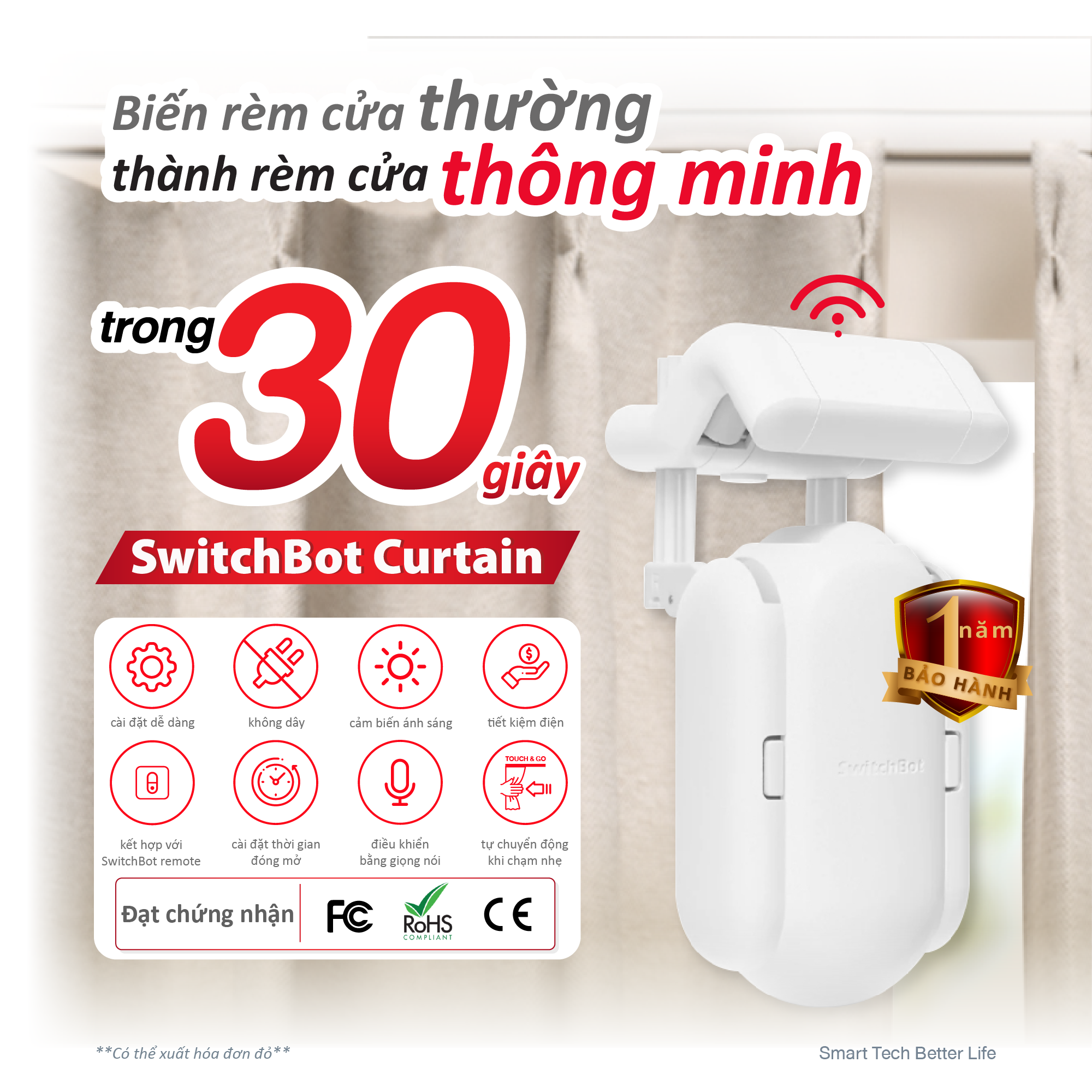 Thiết bị rèm cửa thông minh VAYO - SwitchBot Curtain - Hàng chính hãng - Motor điện thông minh - Điều khiển qua app, cài đặt thời gian, cảm biến ánh sáng, liên kết Hub Mini/++ tương thích với Alexa, Google Home, HomePod, IFTTT