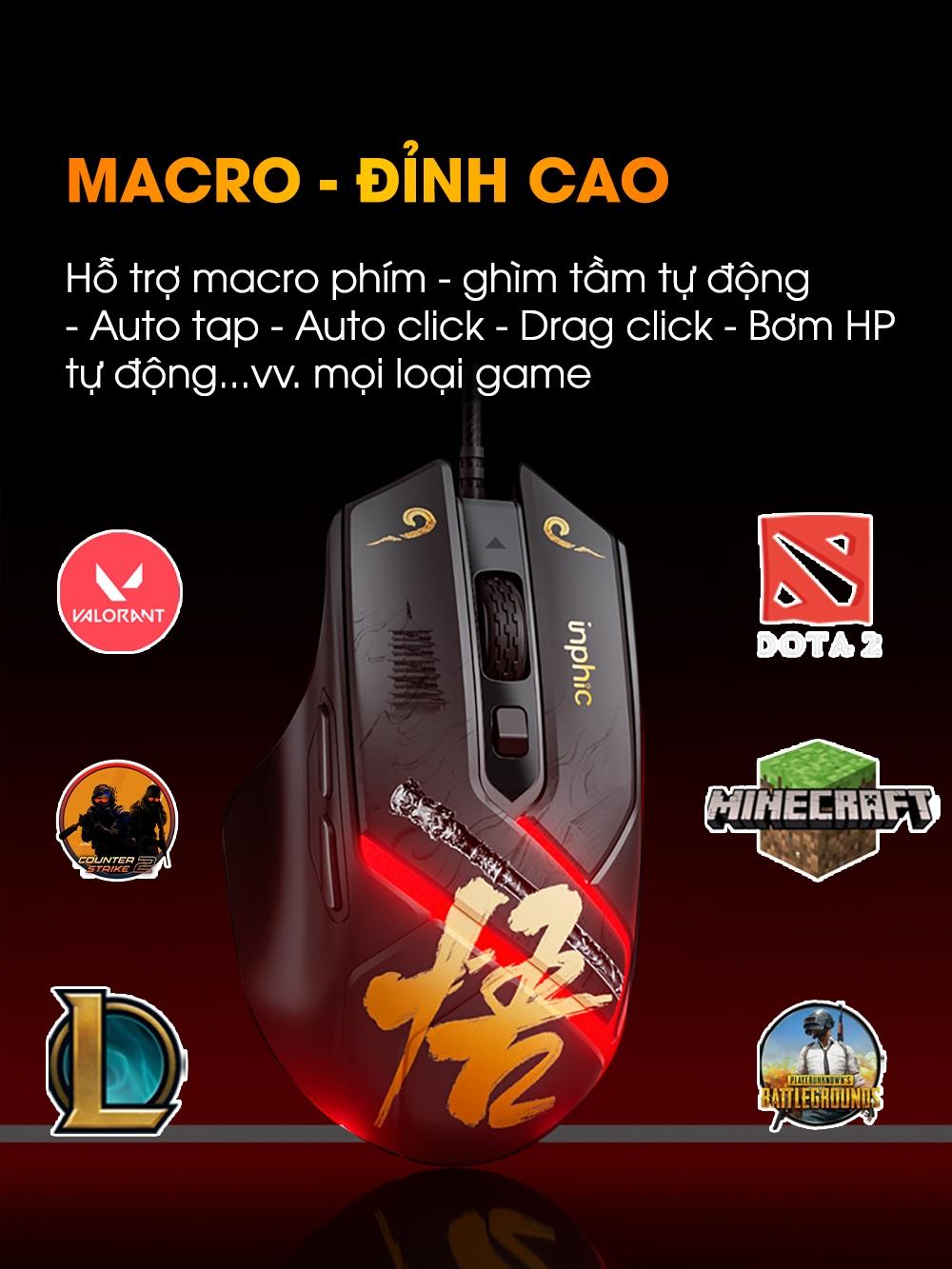 Chuột gaming có dây TEKKIN PG1 Black myth wukong 6 nút bấm 1000hz led RGB có app - hàng chính hãng